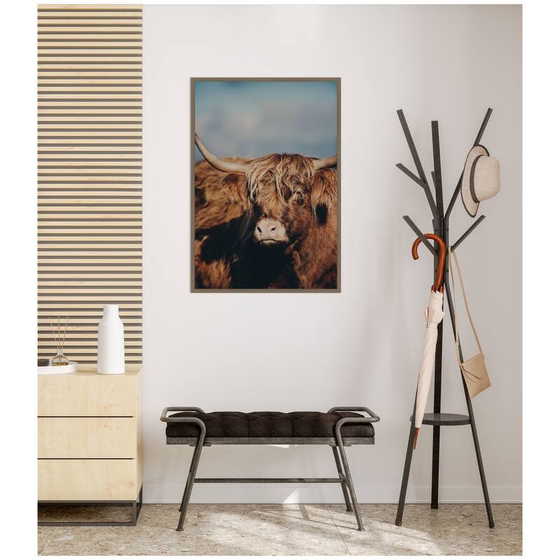 Kate and Laurel Highland Cow X by Laura Evans Framed Canvas Wall Art Print