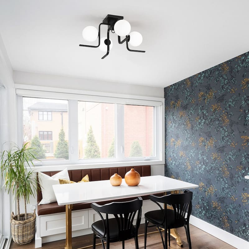 4 - Light Globe - shaped Flush Mount Light - Matte Black