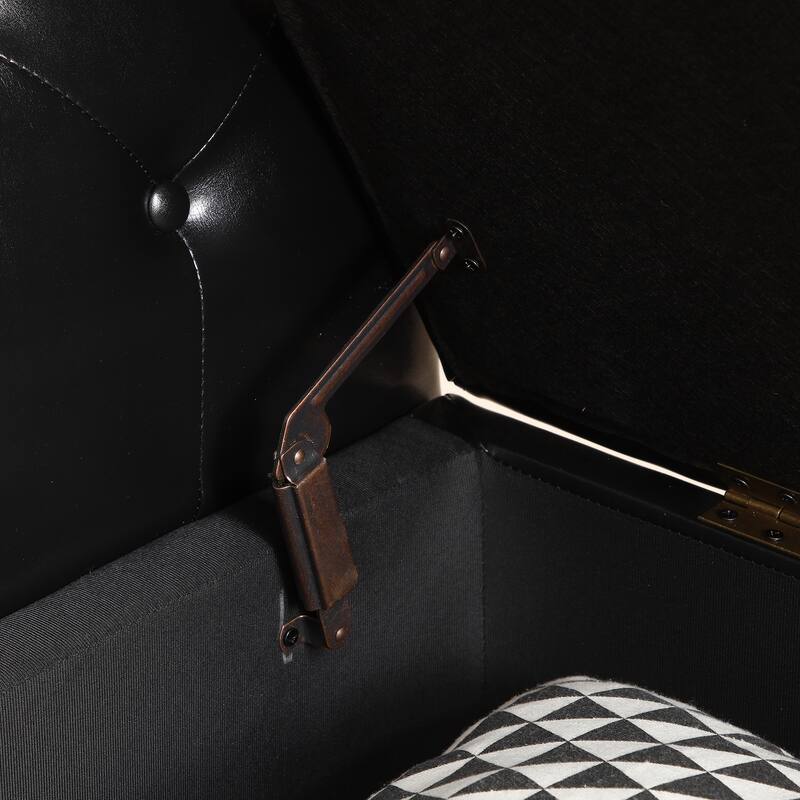 63" PU Upholstered End of Bed Bench Flip Top Entryway Ottoman with Safety Hinge Storage Rectangular Sofa Stool Buttons