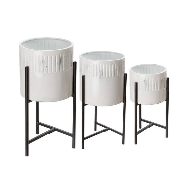 slide 2 of 22, Glitzhome Modern Metal 3-piece Plant Stand Set White