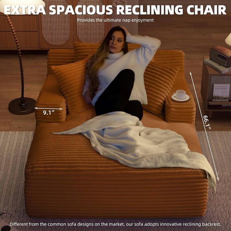 Rossetta Corduroy Upholstered Modern Oversized Chaise Lounge Chair