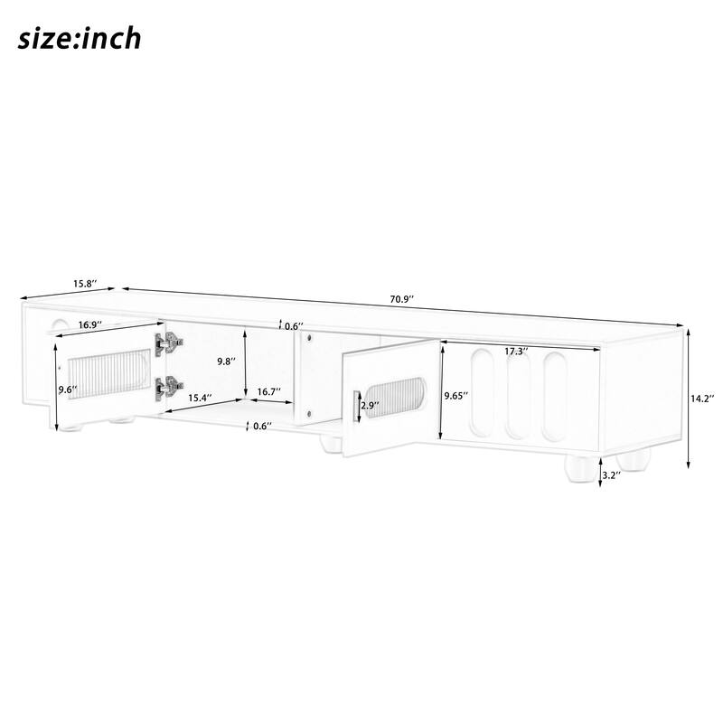 ​​Modern Solid Wood Legs TV Stand with 4 Storage Shelf and 2 Storage Doors for Living Room Entertainment