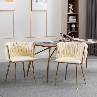 Modern Design Velvet Fabric Dining Chair Set of 2 White Bed Bath