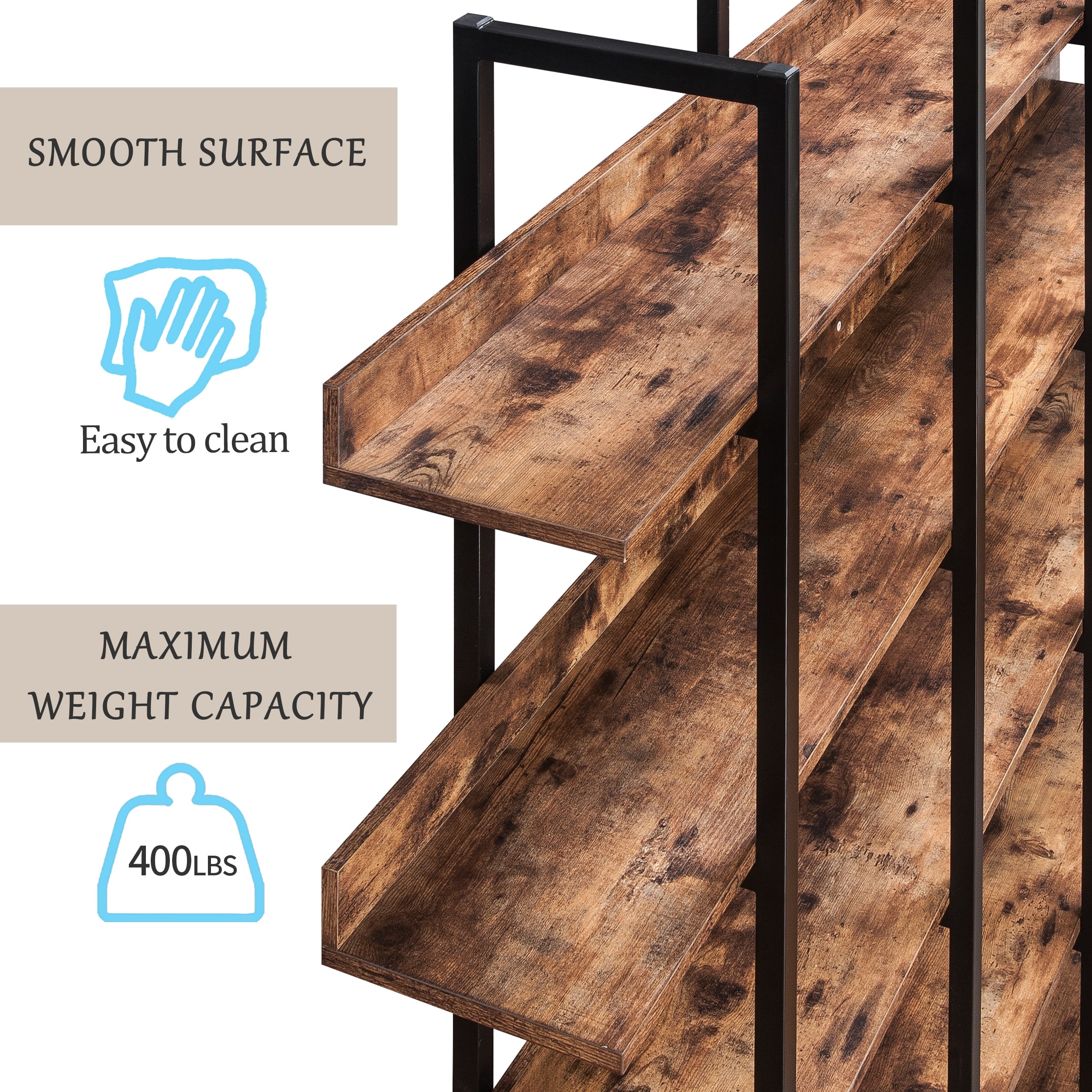 Brown Vintage Industrial Style 5 Tier Bookshelf Open Bookcase Room