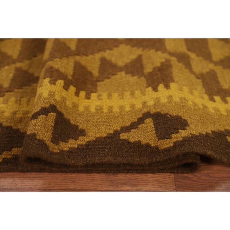 Hand Woven Oriental 100% Wool Carpet Southwestern Geometric Yellow & Gold Kilim Area Rug - 9' 10'' X 6' 10''