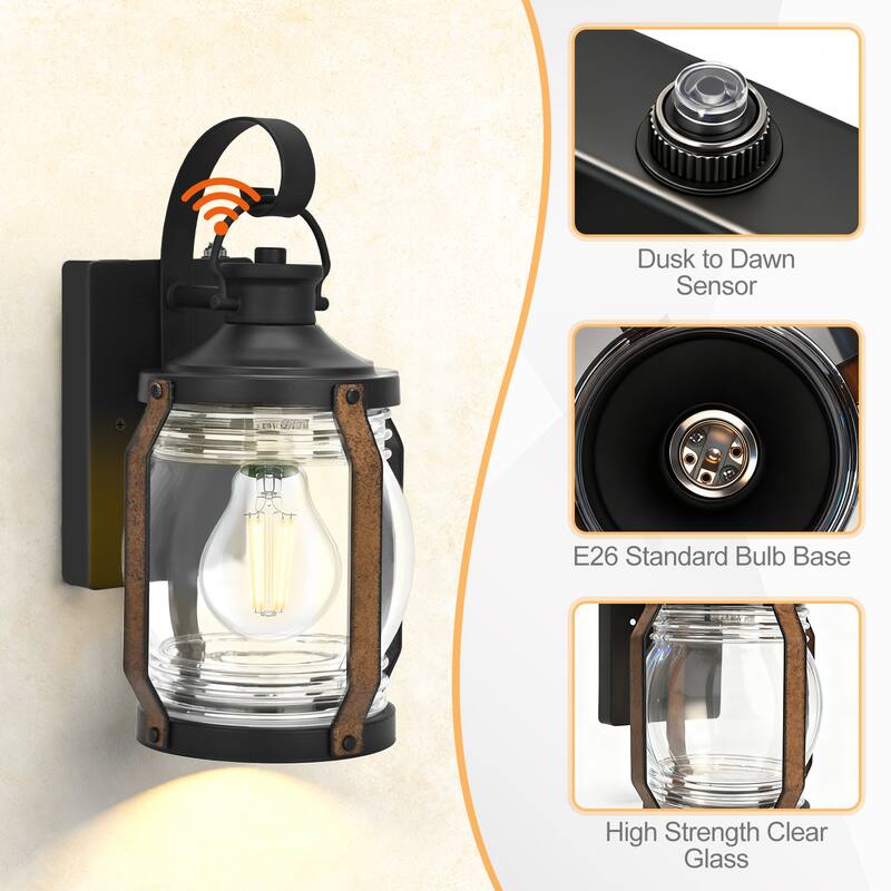 2-Pack 1-Light 11.84-in Outdoor Wall Light with Black and Barnwood