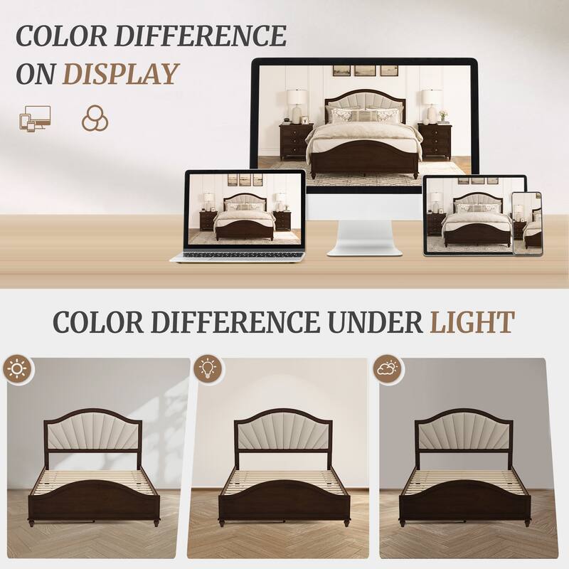 Modern Wooden Upholstered Platform Bed Frame Queen/King Size with Headboard