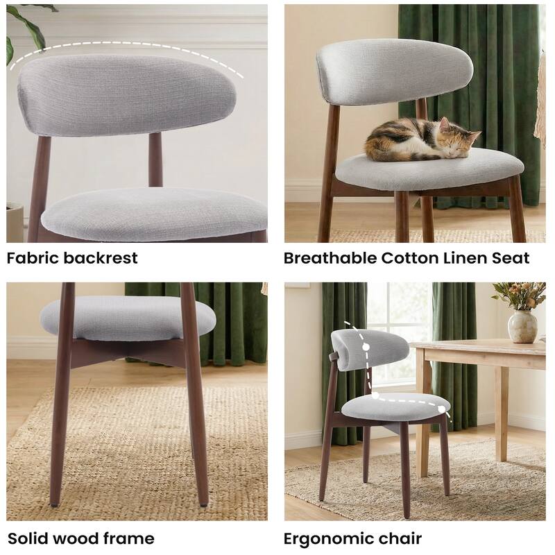 RENEWLINE Linen Upholstered Solid Wood Curved Back Dining Chair
