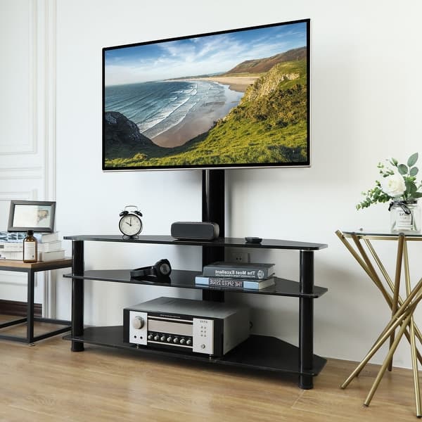 Modern Black TV Stand for 65 70 75 inch Flat Panel TV Stand Shelves ... - Large Flat Screen Tv Stand For Small Room