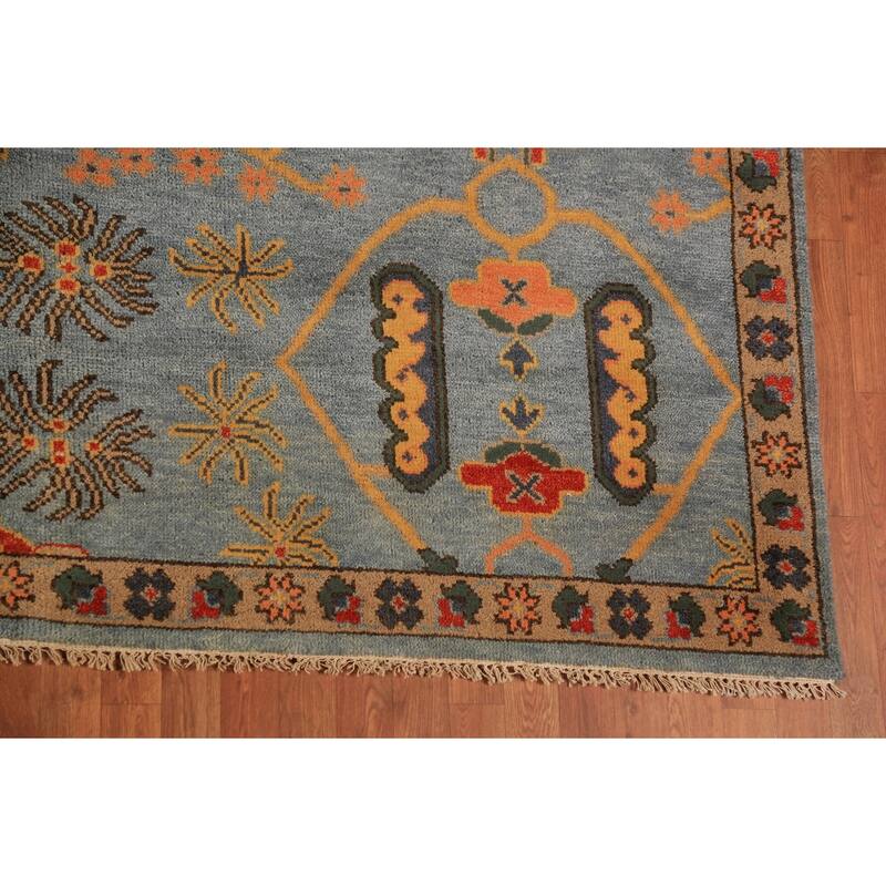 Blue Oushak Indian Area Rug Handmade Wool Carpet - 8'10"x 12'0"