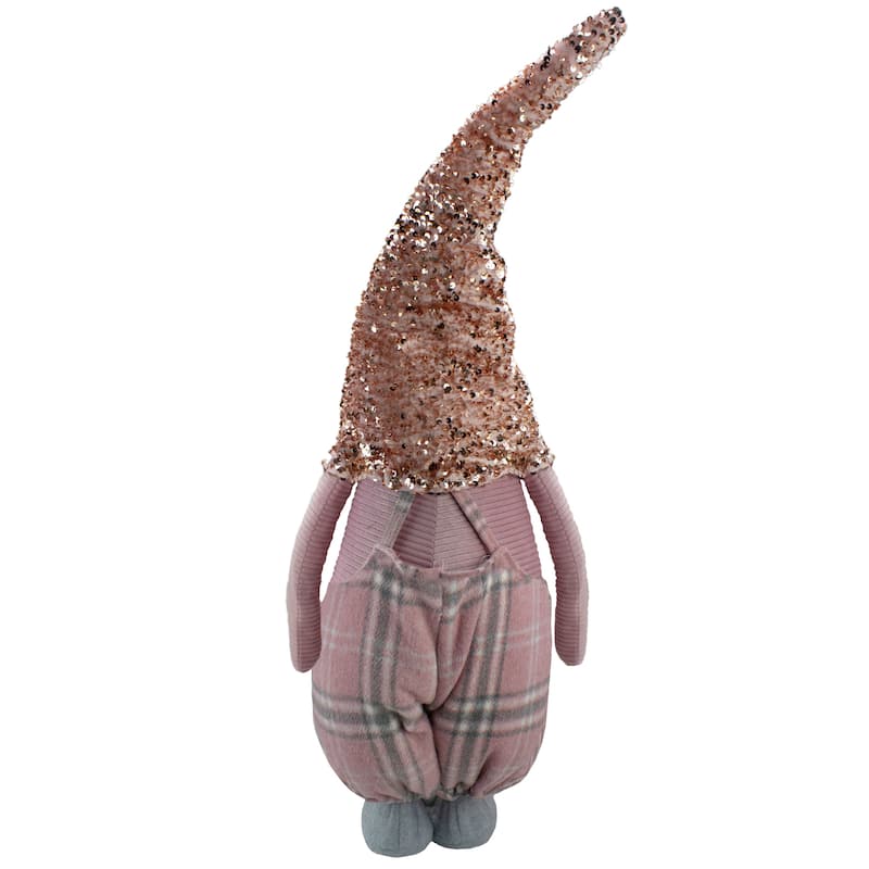 30" Pink and Gray Plaid Tall Christmas Gnome Tabletop Figure