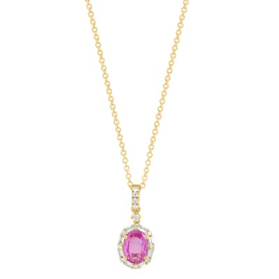 EFFY 18K Gold Diamond Pink Sapphire Oval Pendant Necklace