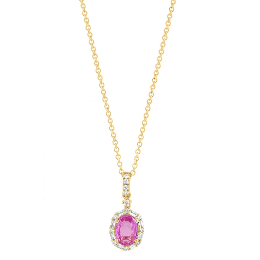EFFY 18K Gold Diamond Pink Sapphire Oval Pendant Necklace