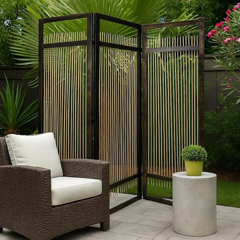 Yetta 72 x 72 Indoor Outdoor Folding Screen Room Divider, Willow, Brown