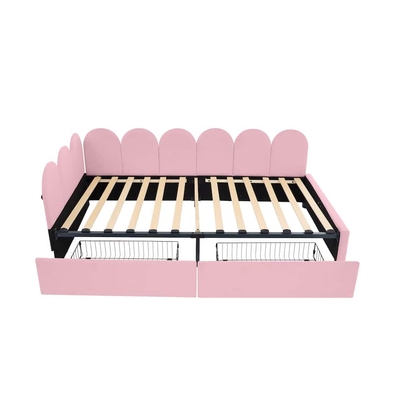 Twin Size Velvet Upholstered Daybed with 2 Drawers and Soft Fabric Headboard for Bedroom