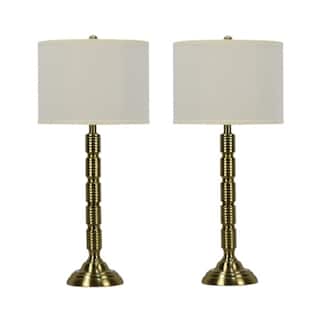 Pair of 30.25" Soft Gold Industrial Ribbed Metal Table Lamps with Designer Shades - 30.25