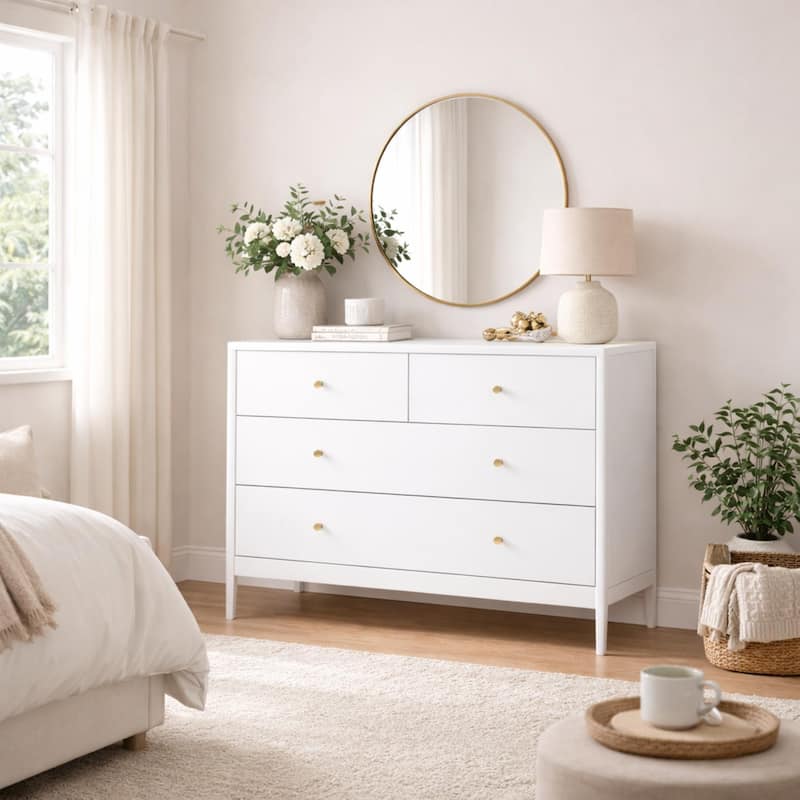 modern 4 drawer dresser white 4 Drawer Dresser Chest of Drawers White for Bedroom, Modern Vertical Storage Dressing Table - On Sale - Bed Bath & Beyond