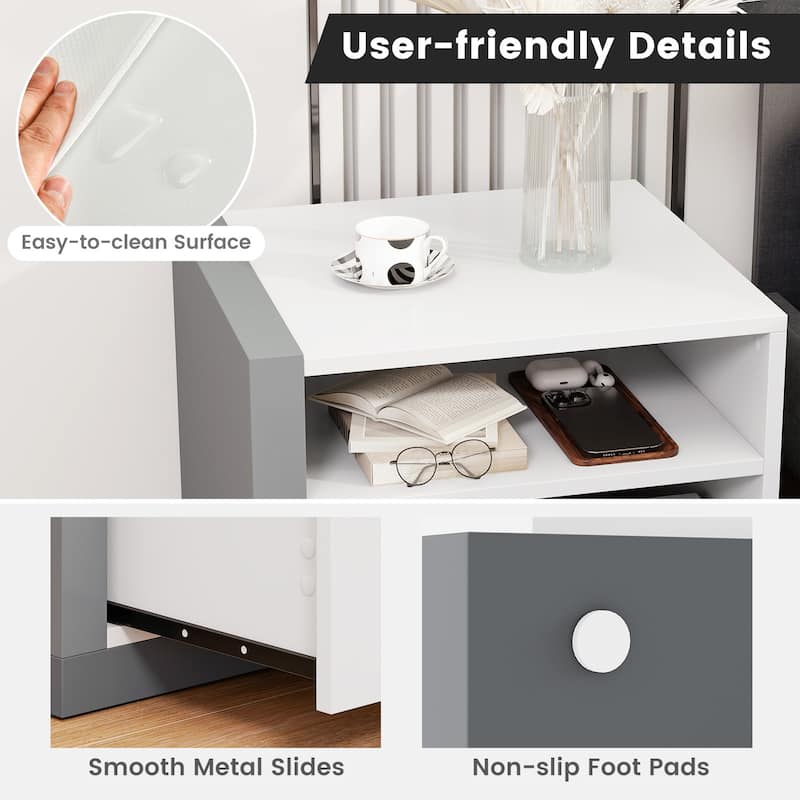 Gymax Modern Minimalist Nightstand w/ Drawer Asymmetrical Bed Side