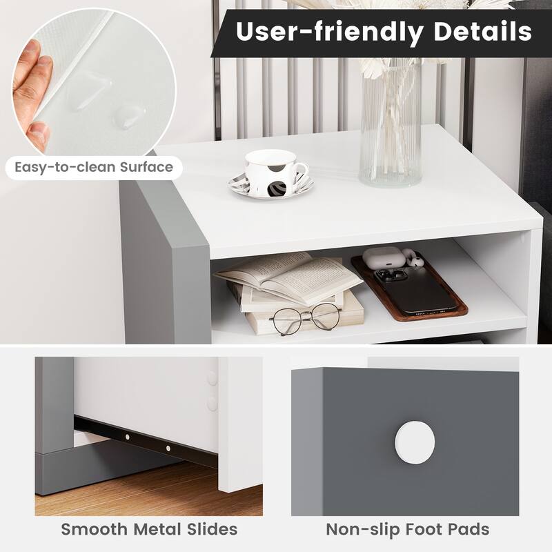Gymax Nightstands Set of 2 Modern Minimalist Bed Side Table w/ Open