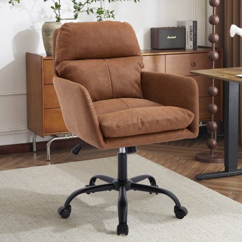 Modern Adjustable Height Office Chair - PU Leather Ergonomic Executive Chair for Home & Office - Brown