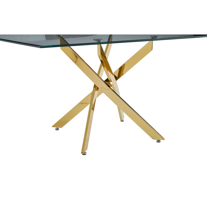 Modern rectangular tempered glass tabletop with a golden iron frame
