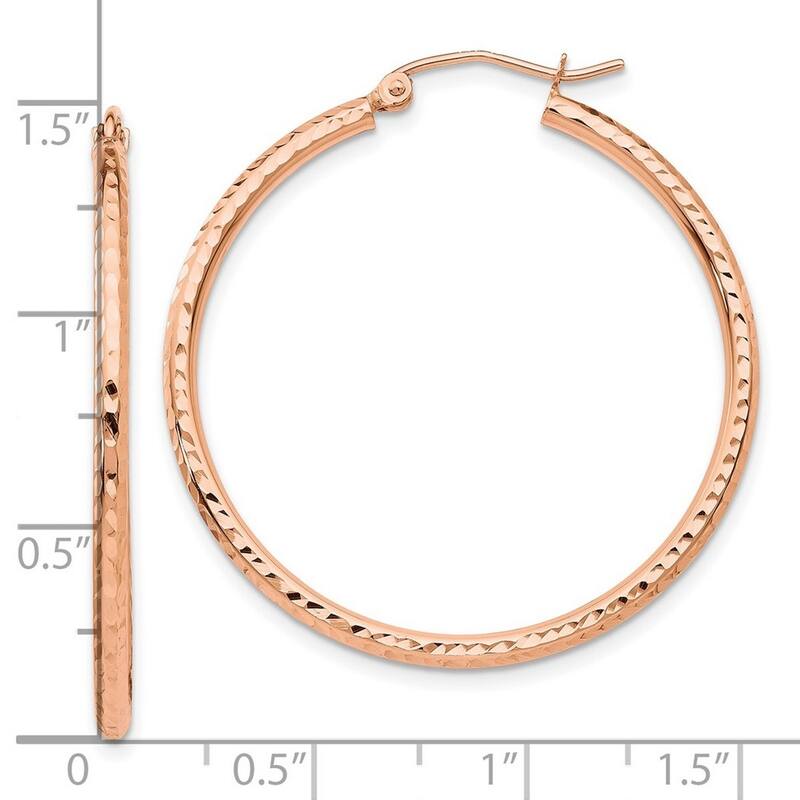 Curata 10k Rose Gold Polished Lightweight Large Diamond cut Tube Hoop Earrings - 35mm