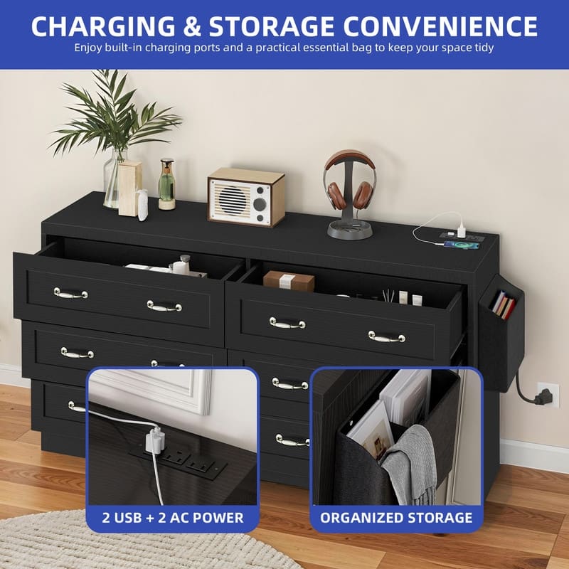 Moasis 6-Drawer 7-Drawer Double Dresser with Power Outlet and Organizer Bag