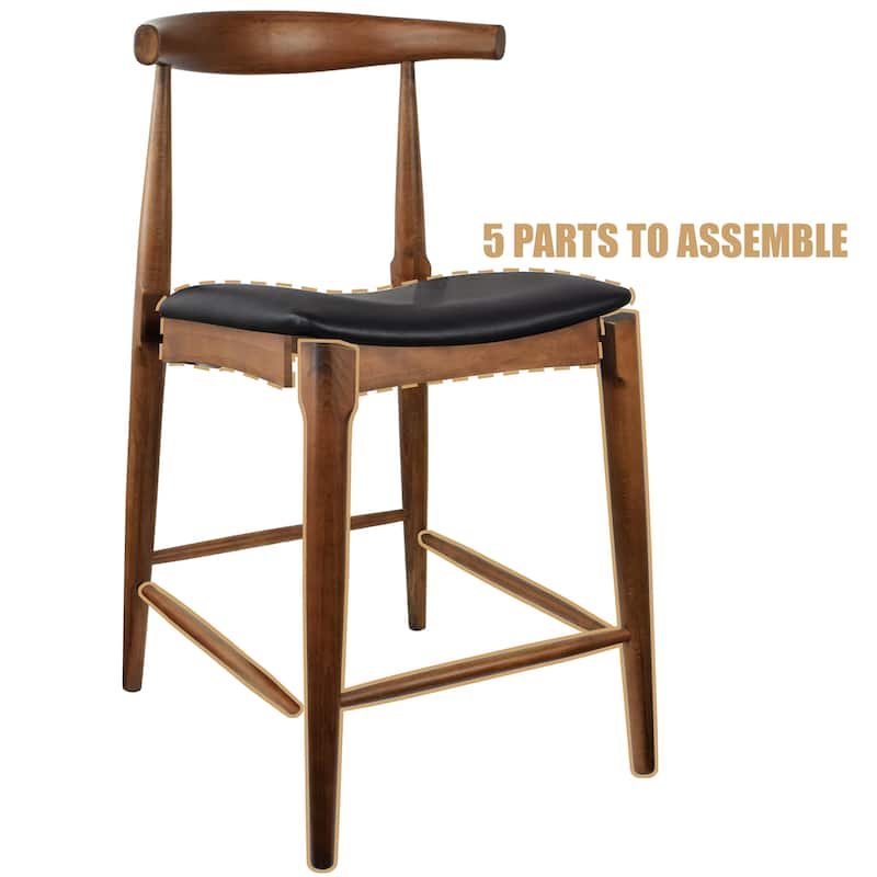 Solid Wood Farmhouse 25" Counter Bar Stool Barstool Modern Dining Elbow With Open Back PU Leather Cushion Kitchen Island