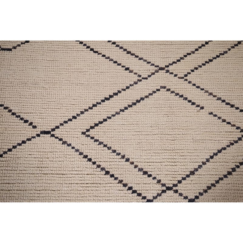 Trellis Geometric Ivory Moroccan Area Rug Handmade Wool Carpet - 7'11"x 10'9"