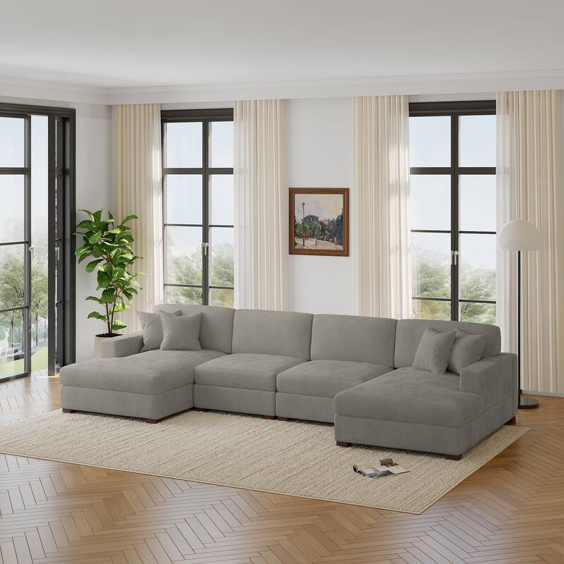 Modern Upholstered Chenille Modular Sectional Sofa with 2 Chaise
