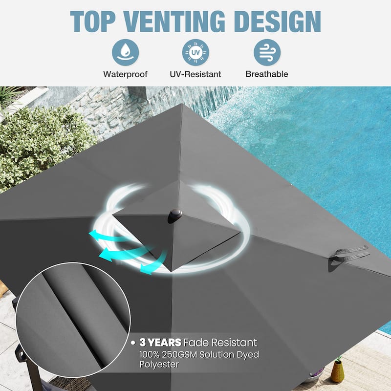 VredHom Patio Outdoor 9 x 11 FT Cantilever-Offset Umbrella with Premium Weight Base