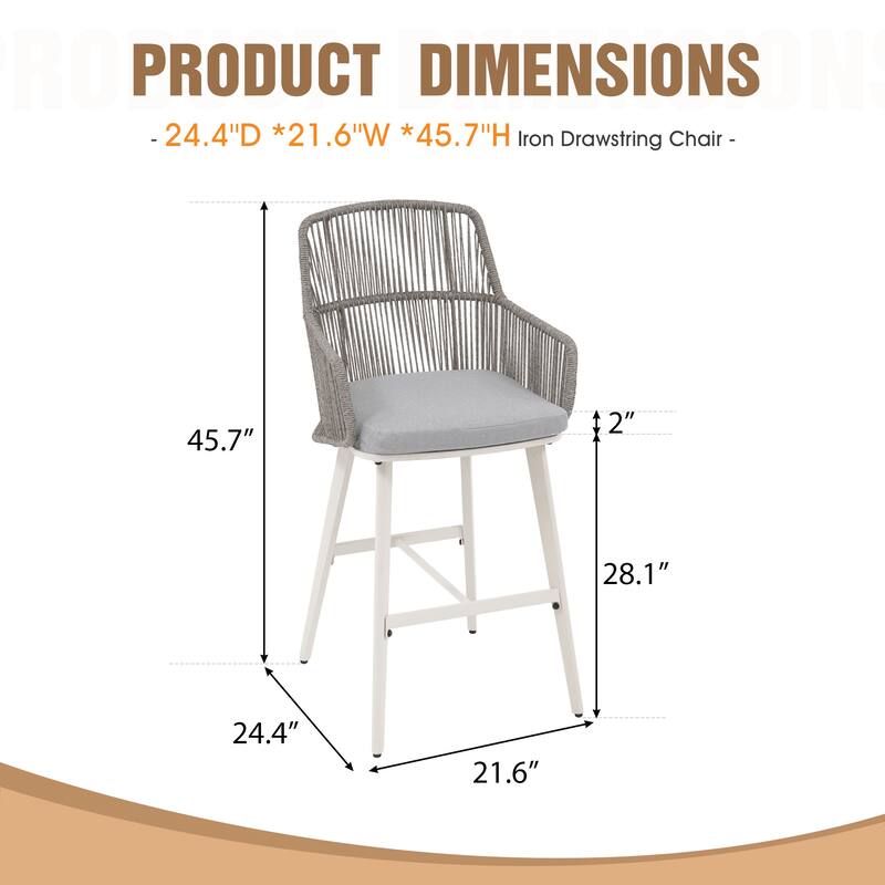 Outdoor 2-Piece Arm Barstool Chairs with Cushions