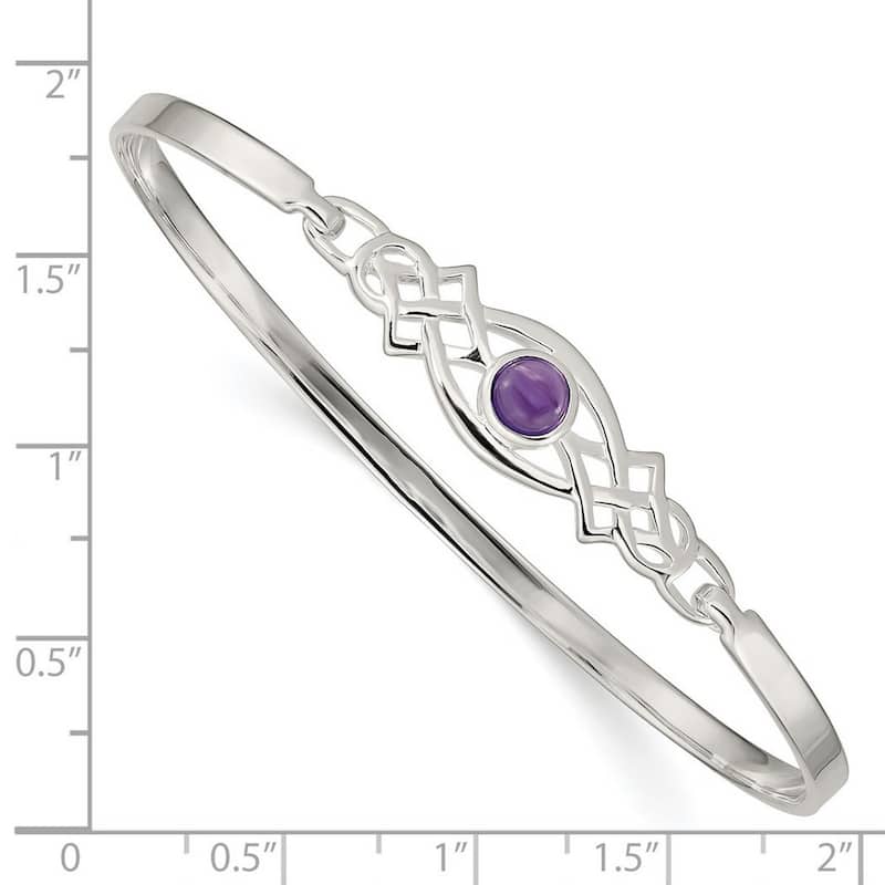 Curata 925 Sterling Silver Celtic Genuine Amethyst Hook Bangle Bracelet