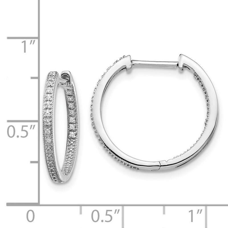 Curata 14k White Gold Polished Diamond In and Out Hinged Hoop Earrings - 18x19mm Wide 2mm Thick