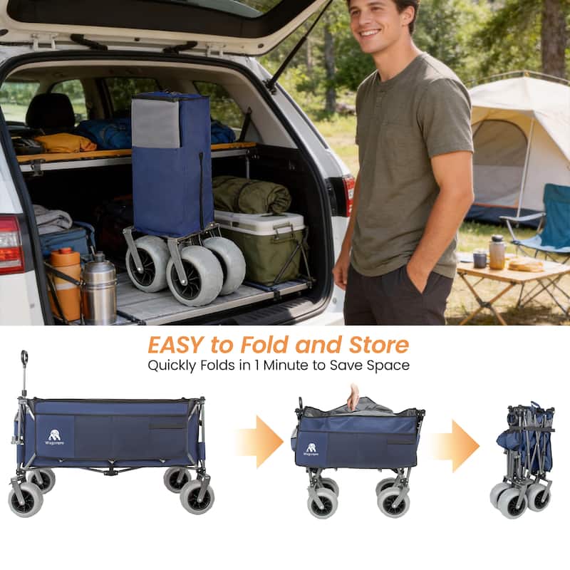 52"Extended Heavy-Duty Foldable Utility Wagon, 560lbs, Ultra-Stable Frame, 1:6 Space-Saving Fold, Portable and Collapsible