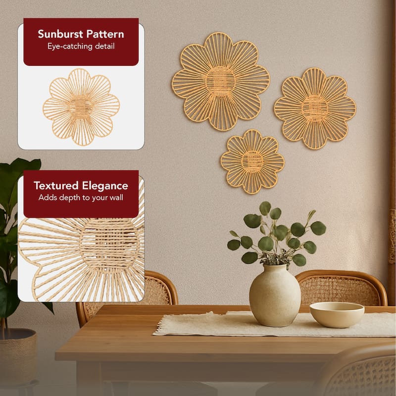 American Art Decor Woven Paper Rope Wall Decor, Set of 3