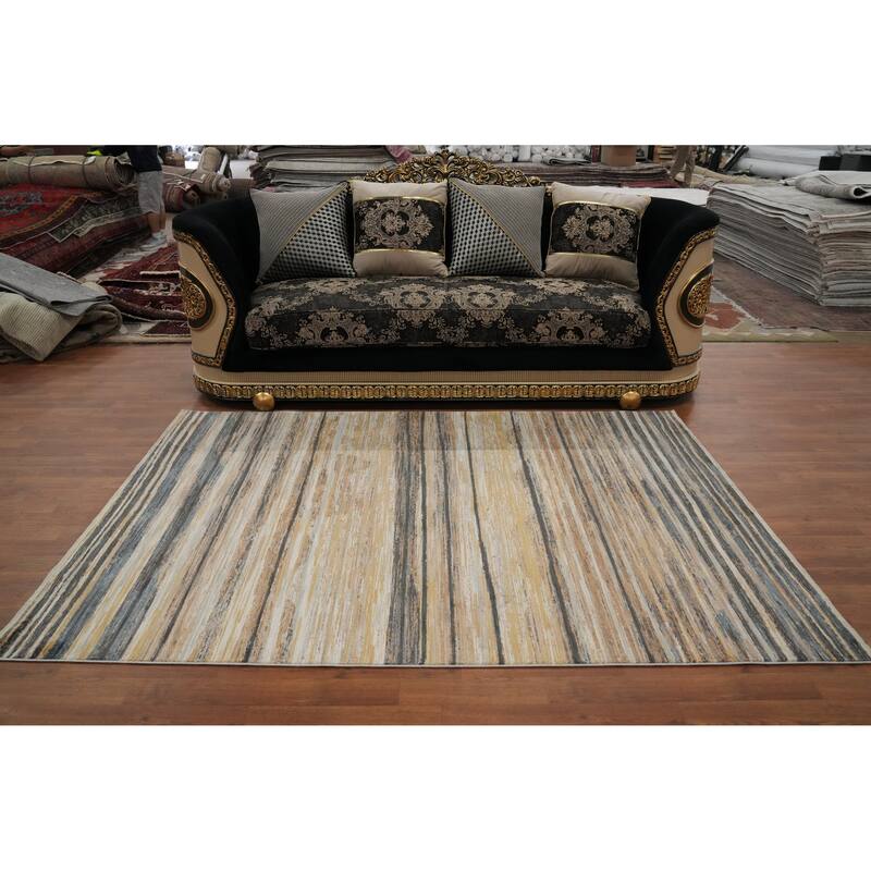 Machine Made Oriental Polyester Carpet Stripe Multi-Colored Distressed Area Rug - 7' 5'' X 5' 2''