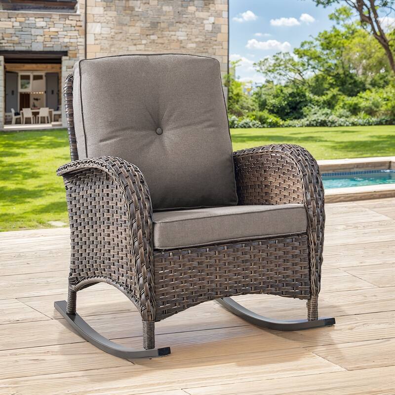 Gymojoy Comfortable PE Rattan Wicker Outdoor Rocking Chair for Outdoor