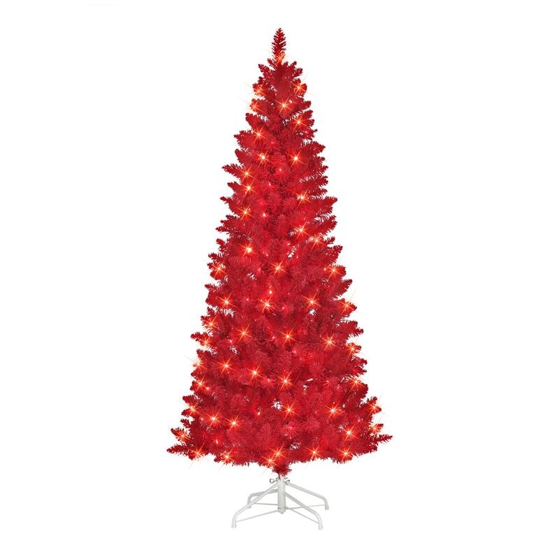 Pre-lit Slim Fashion Red Pine Artificial Christmas Tree - 6.5' - Clear Lights - 6.5 Foot