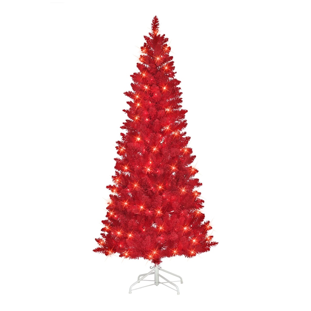 Pre-lit Slim Fashion Red Pine Artificial Christmas Tree - 6.5' - Clear Lights - 6.5 Foot