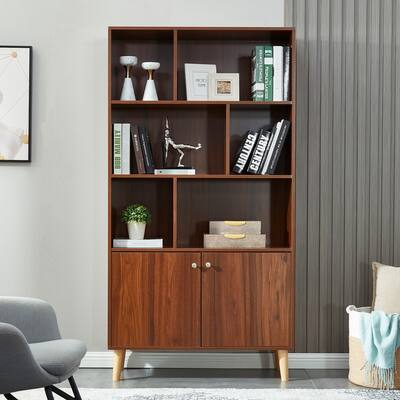 Wooden Frame Home Office Bookcase with Shelves & 2 Doors