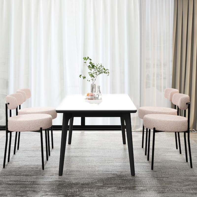 XINMICS Upholstered Boucle Dining Chairs with Black Metal Legs