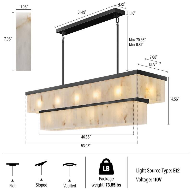 Elegant layered alabaster chandelier with natural stone panels