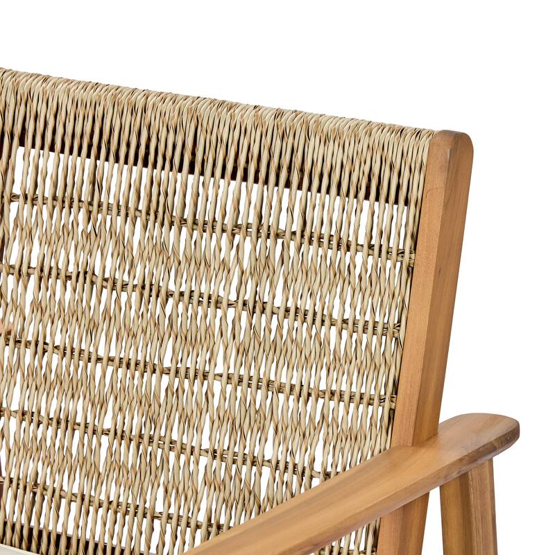 Christopher Knight Home - Outdoor Acacia Wood Dining Arm Chair with Wicker Back and Waterproof Cushions