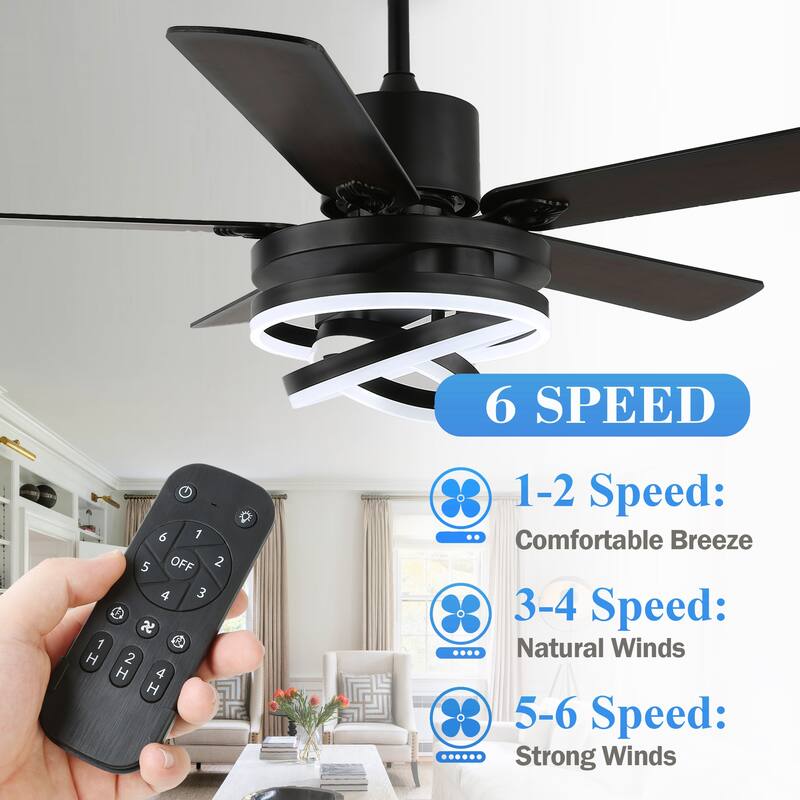 Bella Depot 52" Modern Ceiling Fan with Remote and Dimmble LED Light, DIY Light Shade 6-Speed Reversible Fanlight