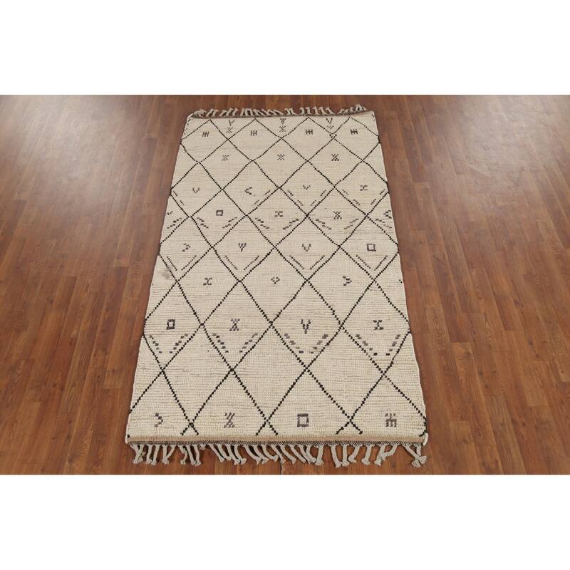 All-Over Trellis Moroccan Oriental Area Rug Handmade Wool Carpet - 3'11"x 6'9"