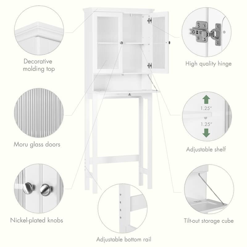 COSTARS Over-the-Toilet Storage Cabinet with Muro Glass Doors & Tilt-Out Cube, White