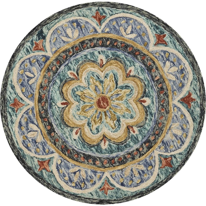 Hand Tufted Geometric Floral Area Rug - 4' Round