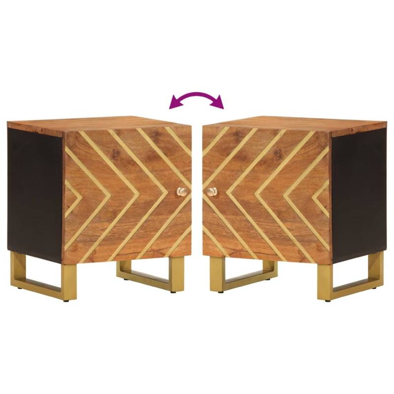 vidaXL Cabinet Nightstand End Table with Door Brown and Black Solid Wood Mango