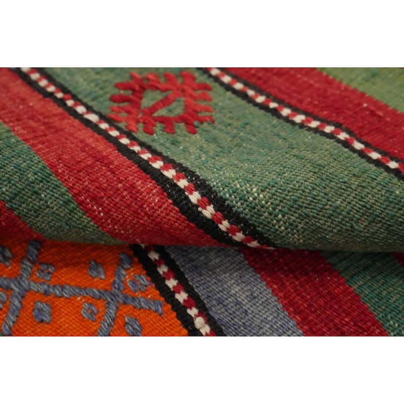 Hand Woven Oriental 100% Wool Carpet Southwestern Tribal Multi-Colored Kilim Area Rug - 10' 5'' X 5' 6''